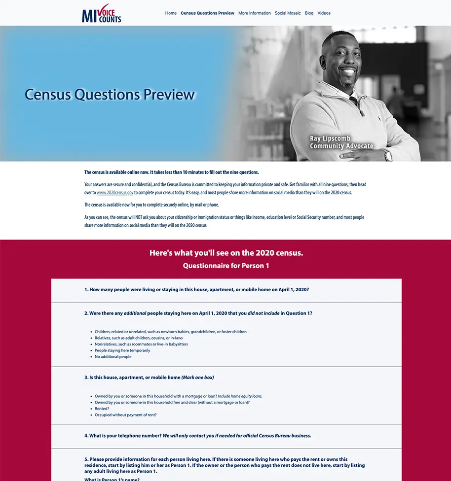 MI Voice Counts Census Website Screenshots