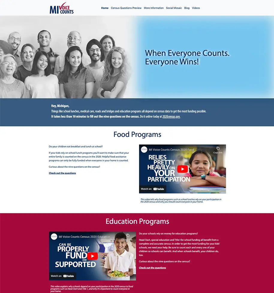 MI Voice Counts Census Website Screenshots