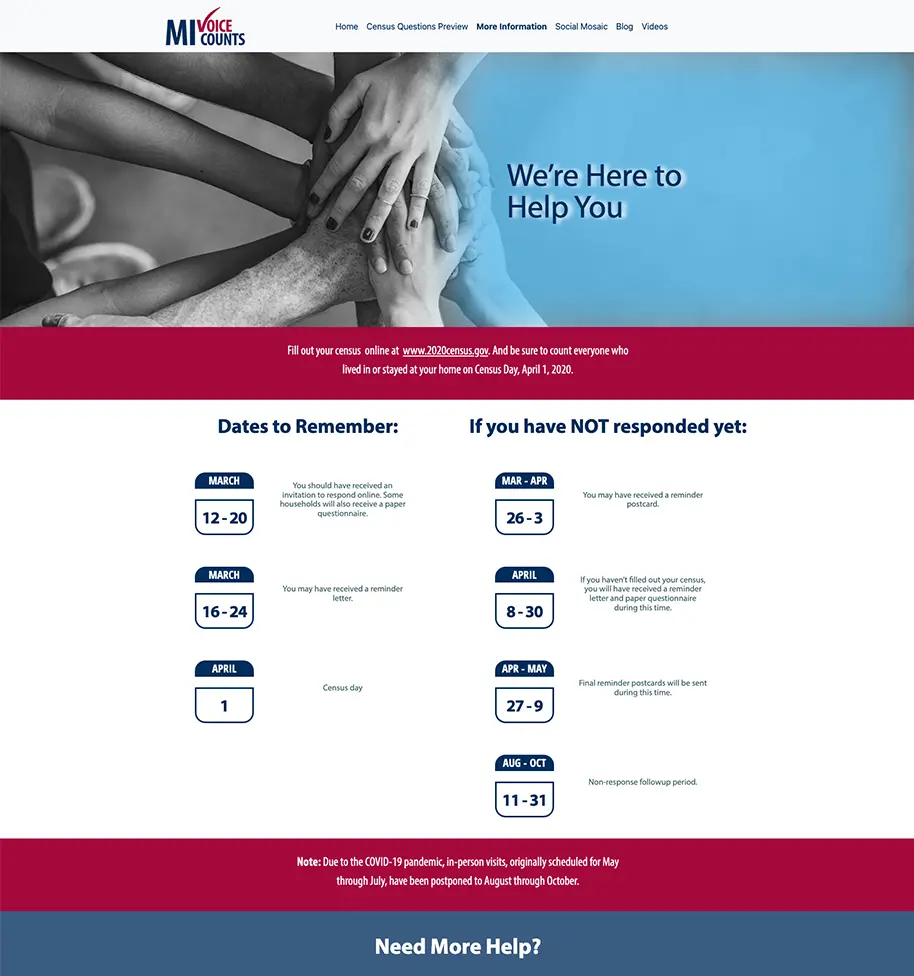 MI Voice Counts Census Website Screenshots