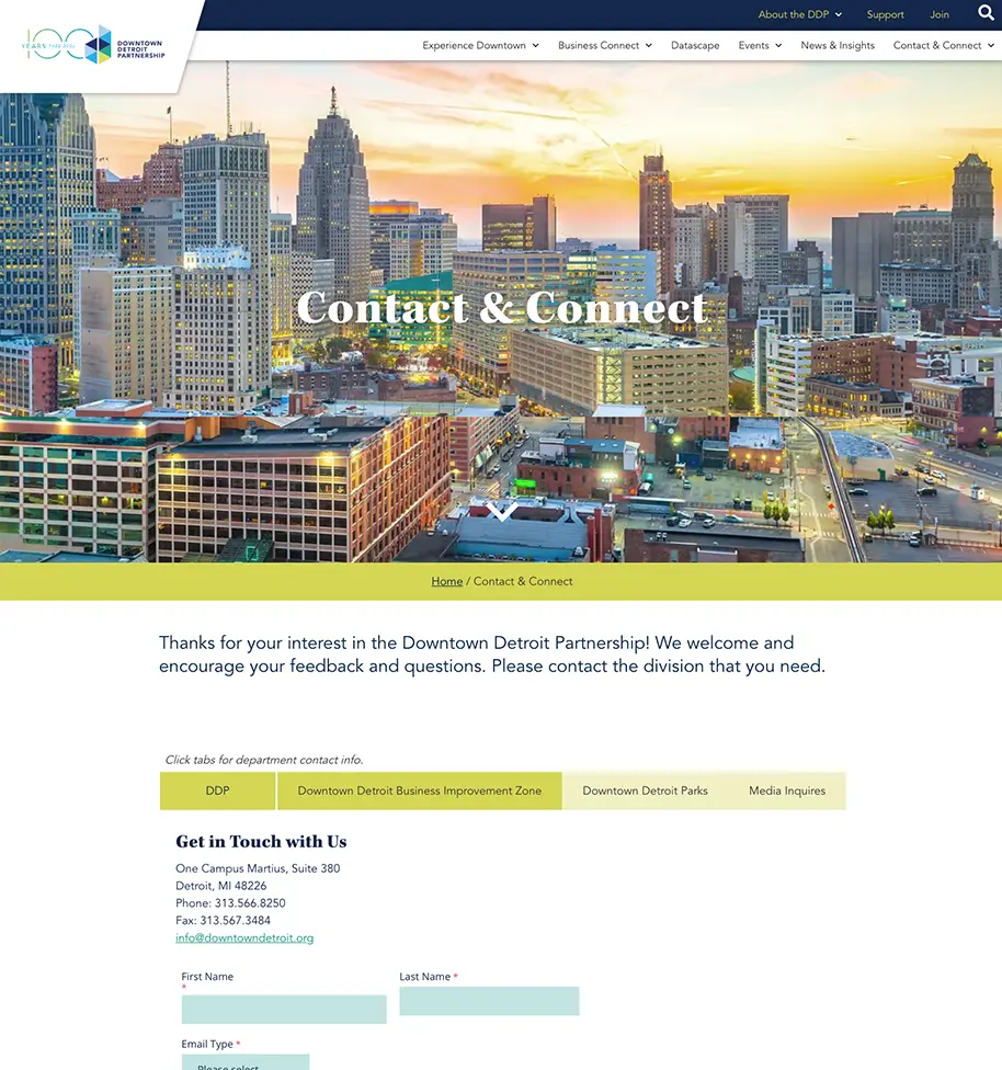 Downtown Detroit Partnership Website Screenshots