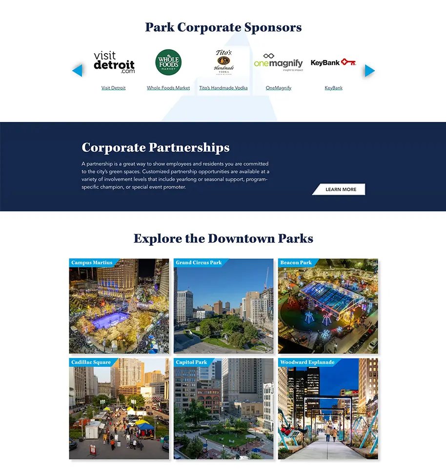 Downtown Detroit Partnership Website Screenshots
