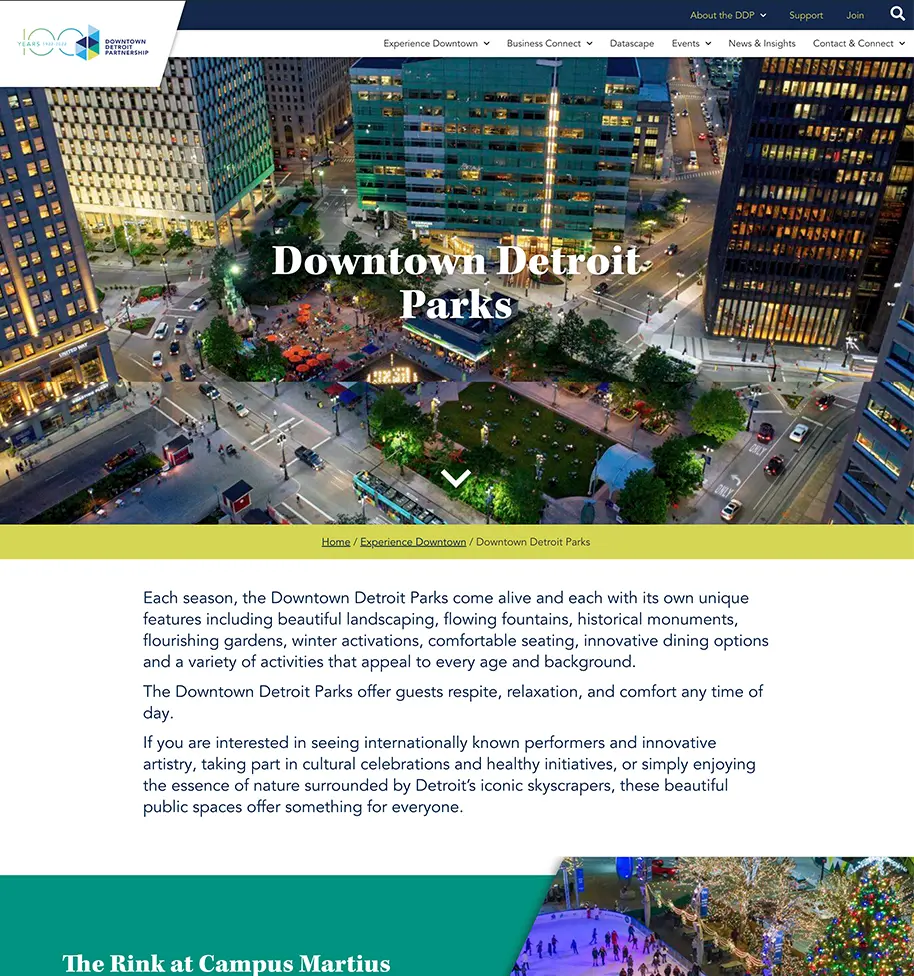 Downtown Detroit Partnership Website Screenshots