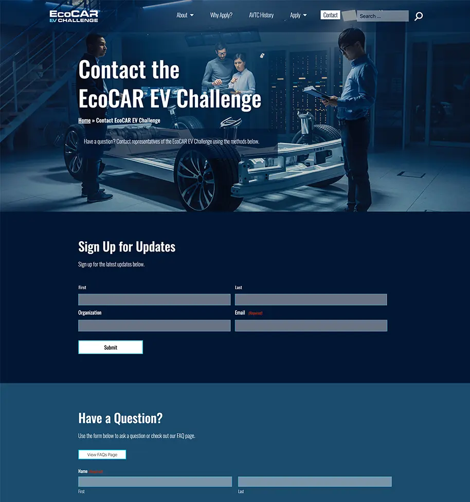 EcoCar EV Challenge Website Screenshot