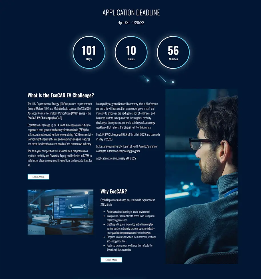 EcoCar EV Challenge Website Screenshot