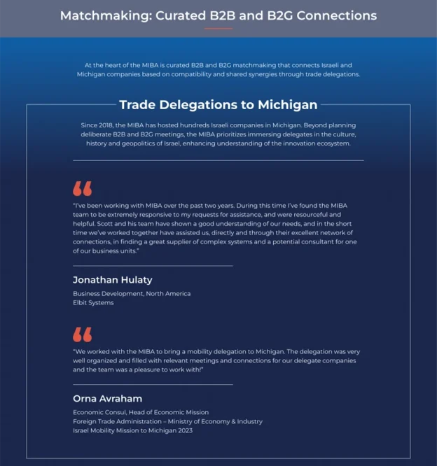 Michigan Israel Business Accelerator Website Screenshot